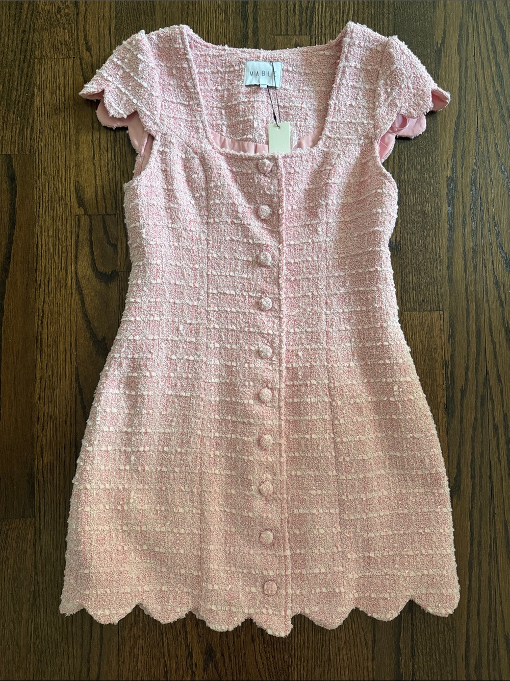 NWT! Mable Pink Tweed Scalloped Cap-Sleeve Dress